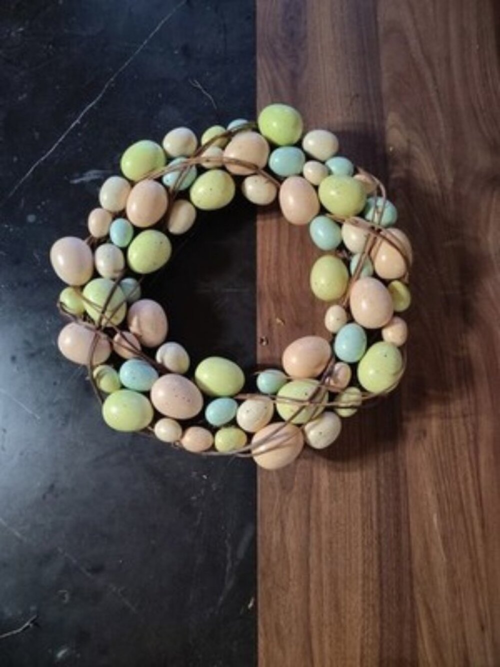 Vtg Grape Vine Wreath With Color Speckled Birds Eggs Easter